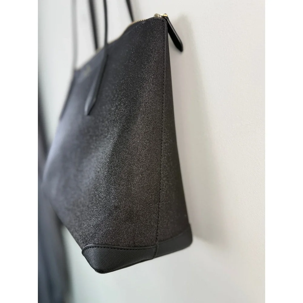 Kate Spade Tote Bag Shimmy Glitter Black Women Saffiano Leather Zip Shoulder Bag